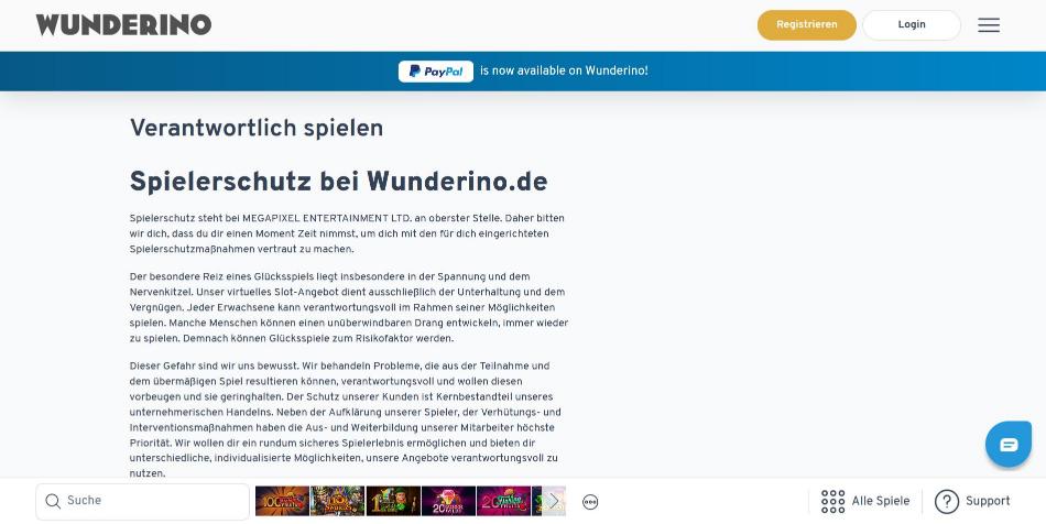 Wunderino Casino _Spielerschutz