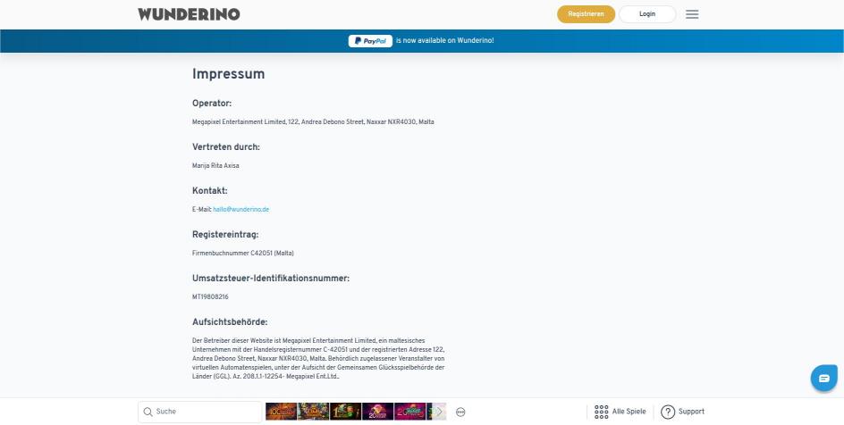 Wunderino Casino_Impressum